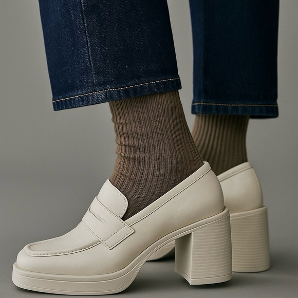 Steve Madden Shoes - Steve Madden Fulfill Cream Chunky 90s Y2K Platflorm Women’s Heeled Loafers Sz 10